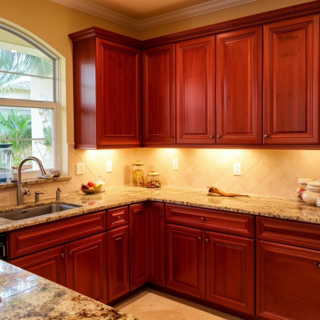 Traditional Florida kitchen with cherry wood cabinetry and granite counters